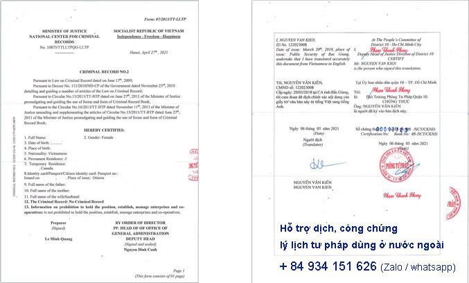 dịch vụ làm lý lịch tư pháp số 2 nhanh dịch công chứng