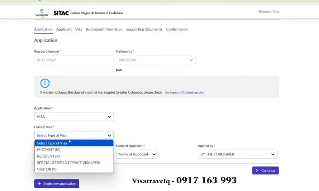 form khai xin evisa colombia công tác du lịch thăm thân
