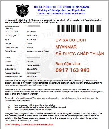 quy trình đăng ký evisa du lịch myanmar mới 2022