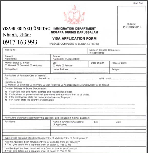 thủ tục xin visa đi brunei công tác