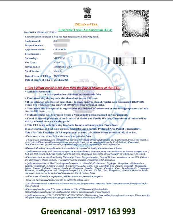 evisa công tác ấn độ